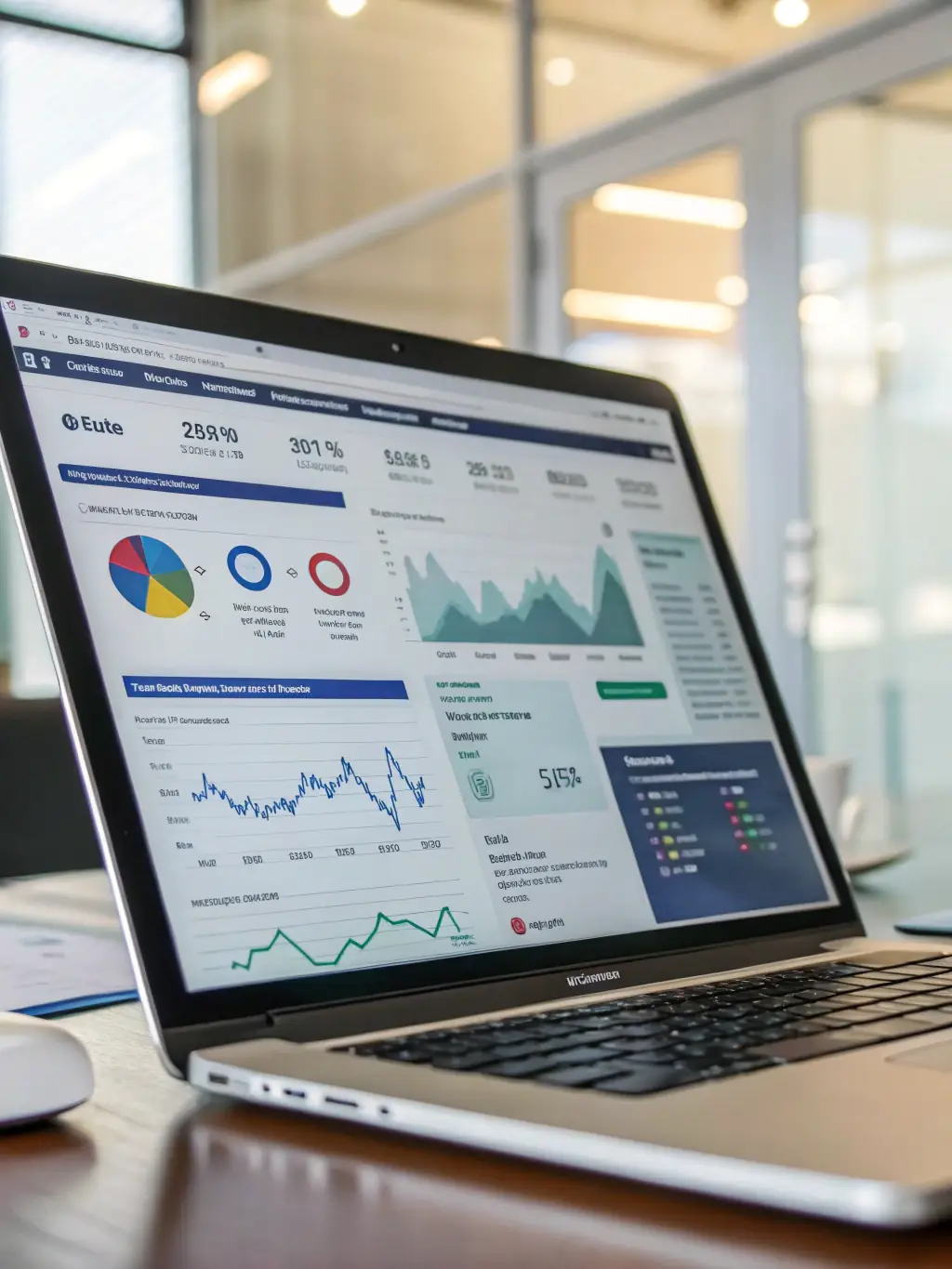 An image showing a website analytics dashboard with user engagement metrics and SEO performance graphs, representing Peak Pulse FM's Website UX & SEO Optimization service.