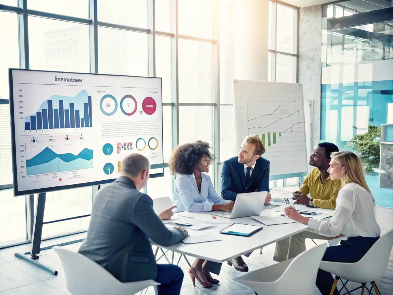 A visual of a brand strategy workshop with branding elements and target audience analysis, representing Brand Positioning & Client Strategy.